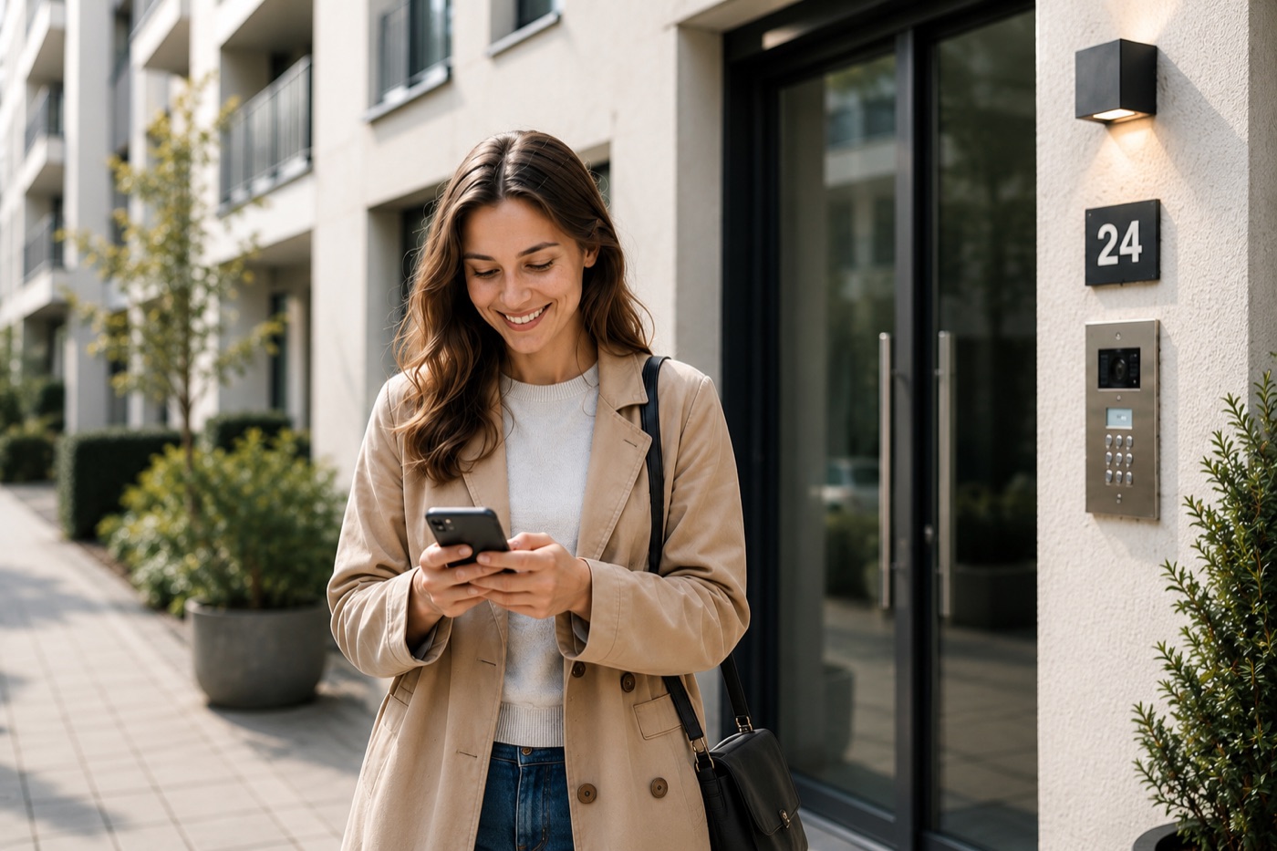 Femme commandant un extrait des poursuites en ligne sur smartphone