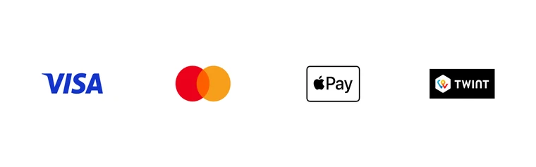 Moyens de paiement : Visa, Mastercard, TWINT, Apple Pay, Google Pay